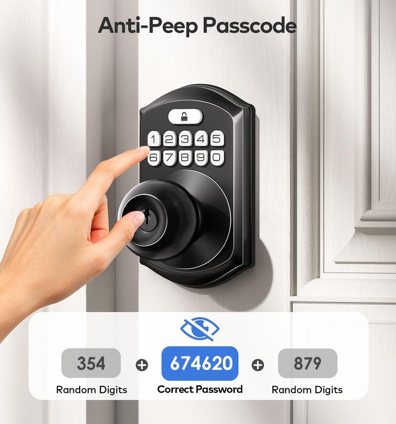 TEEHO Keyless Entry Keypad Door Lock with Handle, Electronic Digital Smart Locks for Front Door, Easy to Install Keypad Deadbolt with Code for Bedroom, Anti-Peeping Password - Matte Black - Image 5